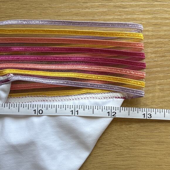 Beach Bunny Triangle Bikini Womens Size Small White Neon Stripes Rushed - Picture 8 of 11